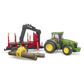 Bruder 09821 John Deere 7930 Forestry and Farm Tractor with Logging Trailer, Articulated Crane Arm and 4 Tree Trunks