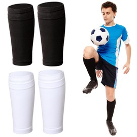 2Pairs Shin Pads,Soccer Shin Guard Covers Soccer Socks with Pockets,Soccer Shin Guard Sleeves for Kicking Ball Running Cycling(Black White)
