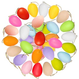 36 Stück Ostereier zum Aufhängen, Ostereier Plastik mit Schnur, Plastik Eier Ostern, Ostereier Dekoration, Kunststoff Ostereier, Osterdeko für Drinnen, Draußen und Osterstrauchdeko