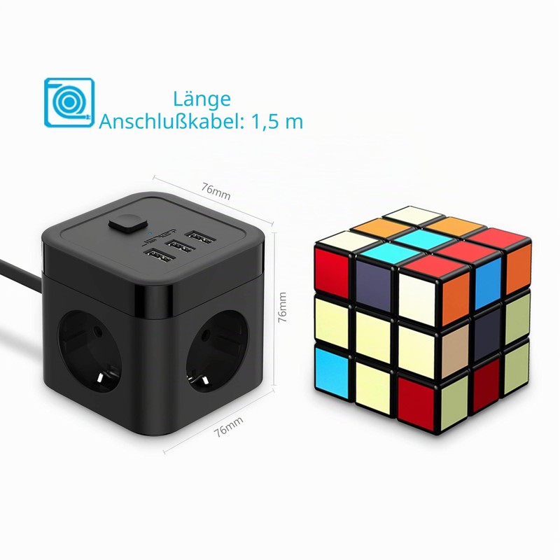 JSVER Power Strip Cube, black