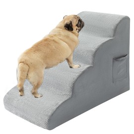 JVIBI Dog Stairs for High Beds, Non-Slip Bottom Pet Steps for Couch, Dog Ramp for Old Cats, Injured Doggies and Puppies, Grey, 4 Steps