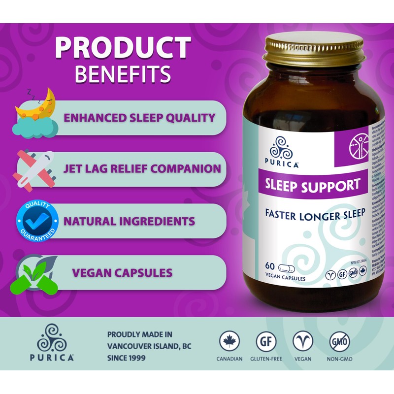 PURICA Vegan Sleep Support Supplement - 60 Capsules with Organic