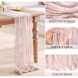 CoFashion Dust Pink Table Runner 17x108 Inches for 1 Pack Galentines Day Decor Cheesecloth Table Runner 9FT Boho Spring Tablerunner for Wedding Party Easter Baby Shower Decorations