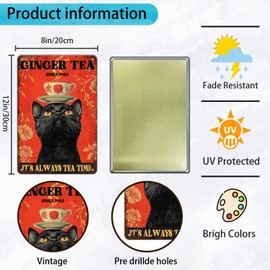 Funny Black Cat Tin Sign Ginger Tea It'S Always Tea Time Metal Sign Wall Decor For Home Cafe Bar Kitchen Poster 12x8 Inch