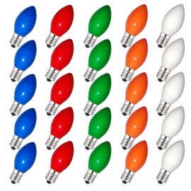 Focefec C9 LED Multicolor Christmas Bulbs, 25 Pack Plastic LED Light Bulbs 0.8w, E17/C9 Candelabra Base, LED Multicolor Bulbs for Christmas Indoor Outdoor Lights