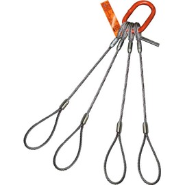 Four Leg Bridle Wire Rope Sling | 2.2 Ton Vertical Rated | Flemish Loop Ends | 1/4" Dia. | 12' Length | EIPS 6x25 IWRC | Hanes Supply (HSI) Heavy Duty Rigging Cable for Lifting and Towing