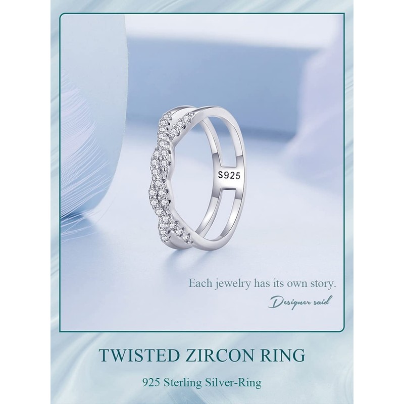 PAHALA 925 Sterling Silver Interweave Twisted Double-layer Zircon Finger Weeding