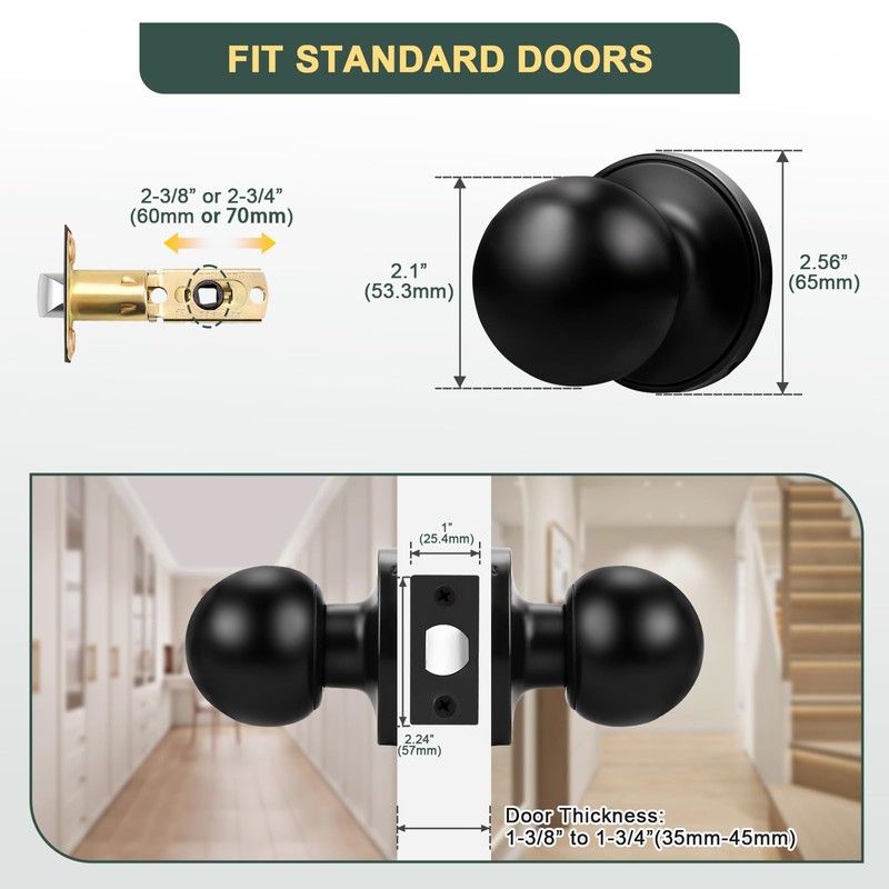 Lepushom 10 Pack Door Knobs Interior, Black Door Knobs Without