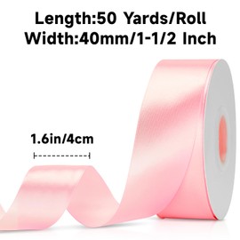 KINGLAKE Pink Ribbon 1 1/2inch,50 Yards Pink Satin Ribbon,Pink Ribbon for Gift Wrapping,Polyester Silk Hair Ribbon,Fabric Pink Ribbon for Floral Bouquets,Craft Bow,Wedding Christmas Valentines Day