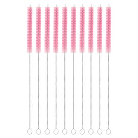 uxcell 10Pcs Drinking Straw Cleaning Brushes, 10" x 2/8" Nylon Bristles Long Straw Brush Pipe Cleaner for Washing Straws Pot Spout, Sippy Cup, Bottle and Tube (Pink)