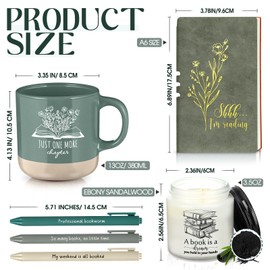 Baderke Book Lover Gift for Women Men 6 Pcs Bookish Reading A6 Notebook Ballpoint Pen Ceramic Cup Candle Back to School Set for Book Bookworm Reader Librarian Student Teacher Birthday Gift Club(Green)