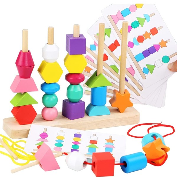 Goujfol Juguetes Niños Madera, 2 en 1 Montessori Juegos Apilables