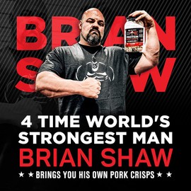 Shaw Strength Protein Pork Rinds (Churro, 8oz); Developed for World’s Strongest Man Brian Shaw, Keto-Friendly, High Protein, No Carb, All-Natural Crisps Fried in Coconut Oil
