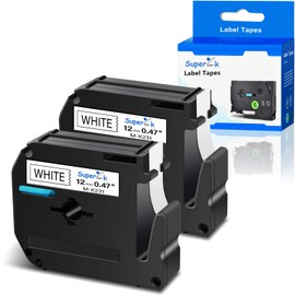 SuperInk 2 Pack Black on White Label Tape Compatible for Brother MK231 M-K231 M231 PT-100 PT-45 PT-55 PT-65 PT-70 PT-80 PT-85 PT-90 Thermal P-Touch Printer(12mm 1/2inch x 8m 26.2ft)