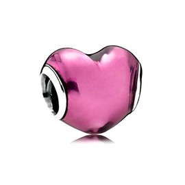 Pink Enamel Valentine Heart Charm Bead