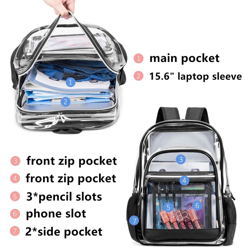 O-TBOST Clear Backpack for Women Transparent Heavy Duty Bookbag 15.6"