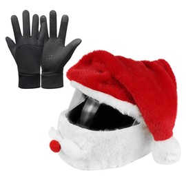 TGKYK Christmas Motorcycle Helmet Cover, Santa Claus Motorcycle Helmet Cover Plush with Touchscreen Gloves, Driver's Gloves, Men's Christmas Hat Helmet with Gloves, Winter for Christmas