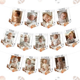 Funmemoir Sports 1st Birthday Decorations - Sports Birthday Photo Banner, Our Little Rookie Is Turning One Rookie of the Year Photo Display for Baseball Football Basketball First Birthday Party