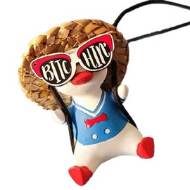 Swinging Duck Car Hanging Ornament,Latest Stylish Navy Straw Hat Uniform Duck Swing Duck,Cute Car Hanging Accessories,Comes with Tassels Pendant and A Piece of Cloth(Stylish Navy Duck)