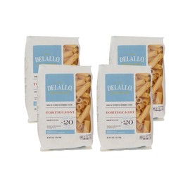 DeLallo Tortiglioni Pasta, 1 Pound Bag, 4 Pack, Tube Shape, Made with Durum Wheat Semolina Flour, Imported from Italy, Cooks in 9 Minutes, Non-GMO