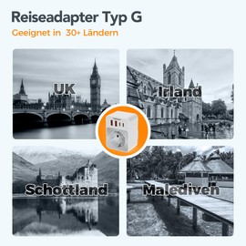 TESSAN Pack of 2 Foldable UK Adapter England Germany Plug, 5 in 1 Travel Adapter UK with 2 USB C and 2 USB A, Socket Adapter England for Scotland Ireland London, Travel Plug Adapter Type G