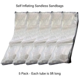 Protectera - Sandless Sandbags - Water Absorbent Flood Barrier - 5ft Long X 8in Wide - Five Pack