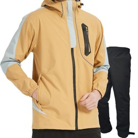 Rainwear Top and Bottom Set, Men's, Rain Suit, Golfwear, Windbreaker, Mountain Parka, Waterproof, Stretch, Mountain Parka, For Outdoor Activities, Fishing, Bicycle, Commuting, Spring, Autumn, Winter,