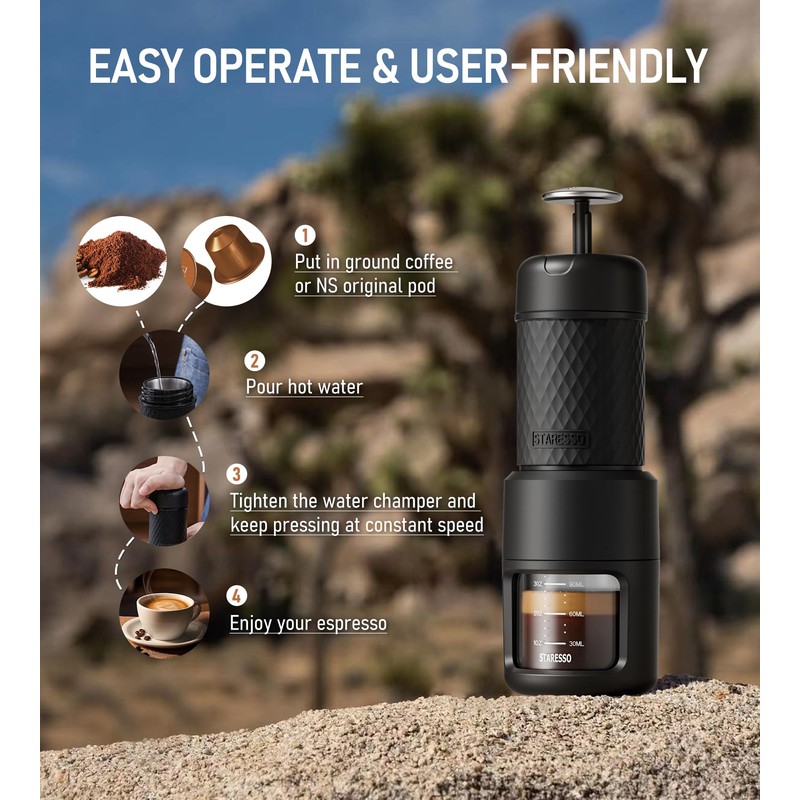 STARESSO Classic Portable Espresso Maker, 2 IN 1 Travel Coffee