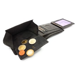 Jockey Club Genuine Leather Biker Wallet Horizontal Hunter Leather Wallet Skull Wing of Hell with 50 cm Chain and RFID Protection, darkgray, coin purse