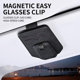 Yongfu Leather Car Sun Visor Organizer with Sunglass Holder, Multifunctional Eyeglasses Ticket Credit Card Clip and Bills Storage Pocket, Universal Auto Interior Accessories（Black）