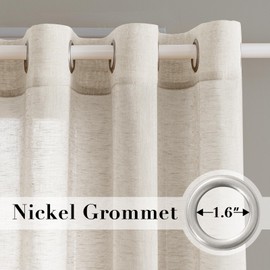 H.VERSAILTEX Natural Linen Sheer Curtains Flax Linen Blended Curtain Panels Living Room Sheer Curtains 84 inches Long 2 Panels, Nickel Grommet Semitransparent Semi-Sheer Soft Privacy Drapes, Natural