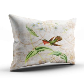 ONGING Decorative Pillowcases Green and Ivory Scintillant Hummingbird Vintage Grunge Customizable Cushion Rectangle Boudoir Size 12x16 inch Throw Pillow Case Hidden Zipper One Side Design Printed