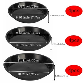 MHXWNHA 12 Pack Plant Saucer 8 10 12 Inch Plastic Plant Tray, Sturdy and Durable Flower Pot Container Accessories Plant Pot Saucers for Indoor and Outdoor (8 10 12 Inch, Black)