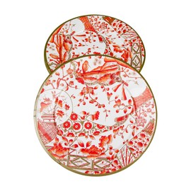 Caspari Gilded Porcelain Coral Dinner Plates - 8 Per Package
