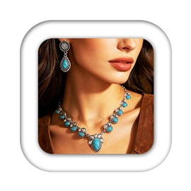 EARENT Boho Teardrop Turquoise Jewelry Set Western Necklace Dangle Earrings Set Vintage Natural Stone Jewelry Gift For Women