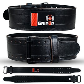 GripUp Weight lifting Belt for Men & Women 6mm Thick 100% Leather 4” Gym Fitness Powerlifting Bodybuilding Back Support Squats Deadlifts Heavy Workouts & Strength Training up to 700 LBS (Black, M)