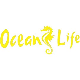 Barking Sand Designs Ocean Life Seahorse- Die Cut Vinyl Window Decal/Sticker for Car/Truck (Yellow)
