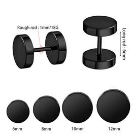 NEWITIN 12 Pairs Dot Stud Earrings for Men Faux Gauges Earrings Hypoallergenic Earrings Ear Tunnel Surgical Steel Earrings Screw Flat Back Earrings Round Ear Studs for Women Men, Stainless Steel, No