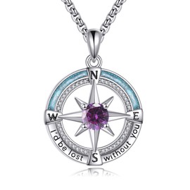 HKPATOP Compass Necklace 925 Sterling Silver Birthstone Necklace Turquoise Compass Pendant Jewelry for Women (February)