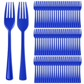 Roshtia 100 Pcs Colored Plastic Forks Heavyweight Disposable Forks 7.3 Inch Heavy Duty Cutlery Plastic Utensils for Color Theme Party Birthday Picnics Wedding Outdoor Barbecue Use (Dark Blue)