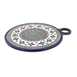 Blue Rose Polish Pottery Mosaic Flower Round Cutting Board