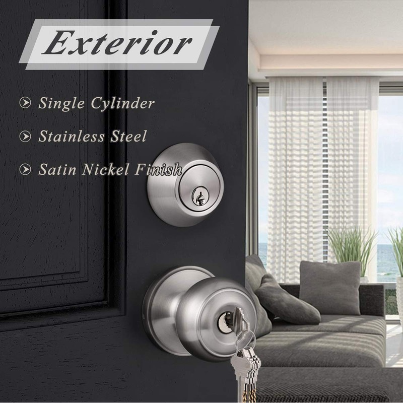 Probrico Entry Door Knob Lock Set and Single Cylinder Deadbolt
