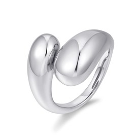 WOWORAMA Silver Chunky Rings for Women Bypass Dome Teardrop Rings Statement Band Rings Adjustable Open Rings Thick Stackable Rings White Gold