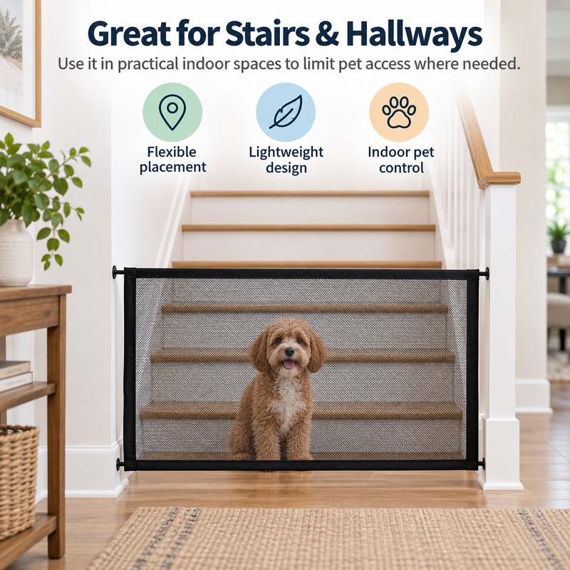 Dog Mesh Barrier Gate for Stairs & Doorways – Foldable