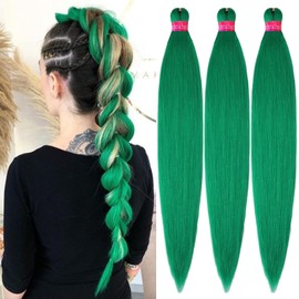 Green Braiding Hair Pre Strethched Silky Braid Hair Extensions, 100% Synthetic Itch Free Hair for Braiding Crochet Twist Hair Braid Extensions Yaki Texture(28''-3packs, green)