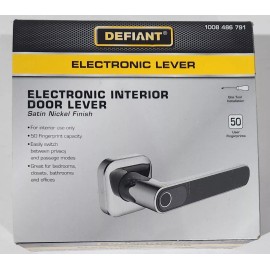 DEFIANT Satin Nickel Door Lever with Biometric Fingerprint Deadbolt. LH01-SN
