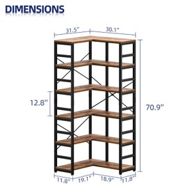 NUMENN 6 Tier Corner Bookshelf, Modern Corner Bookcase, Large Open Shelf Bookcase, Tall Bookshelves Storage Display Rack for Bedroom, Living Room and Home Office, Vintage