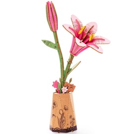 Rowood Wooden Flower Kit,DIY Artifical Flower Building Set Craft Kit for Adults,Mother's Day/Valentine's Day for Mom/Women/Grandma-Pink Lily