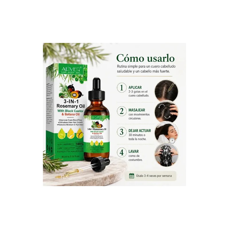 Aceite 3 En 1 Romero Ricino Negro Batana Anticaída Capilar