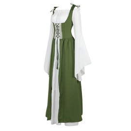 Zhitunemi Renaissance Costumes for Women Dress Fairy Gothic Gown Chemise Peasant Dress Medieval Costume Olive green M